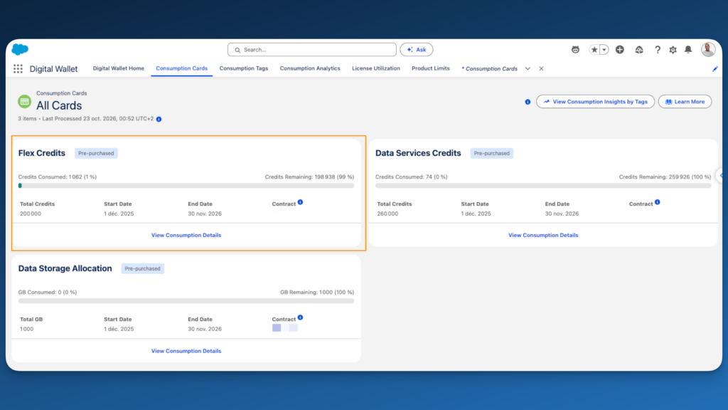 La carte Flex Credits dans le Digital Wallet Salesforce