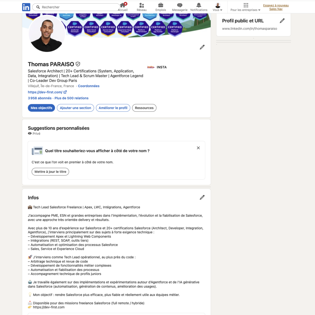 La capture d'écran du profil LinkedIn donnée à Claude